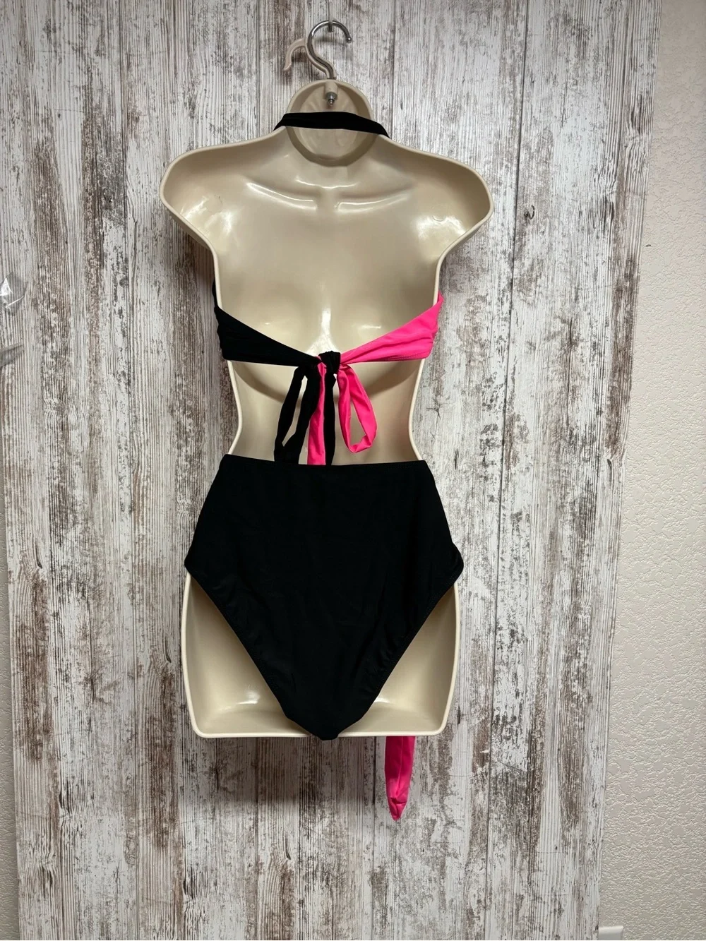 Black & Hot Pink Wrap Halter Bikini Set